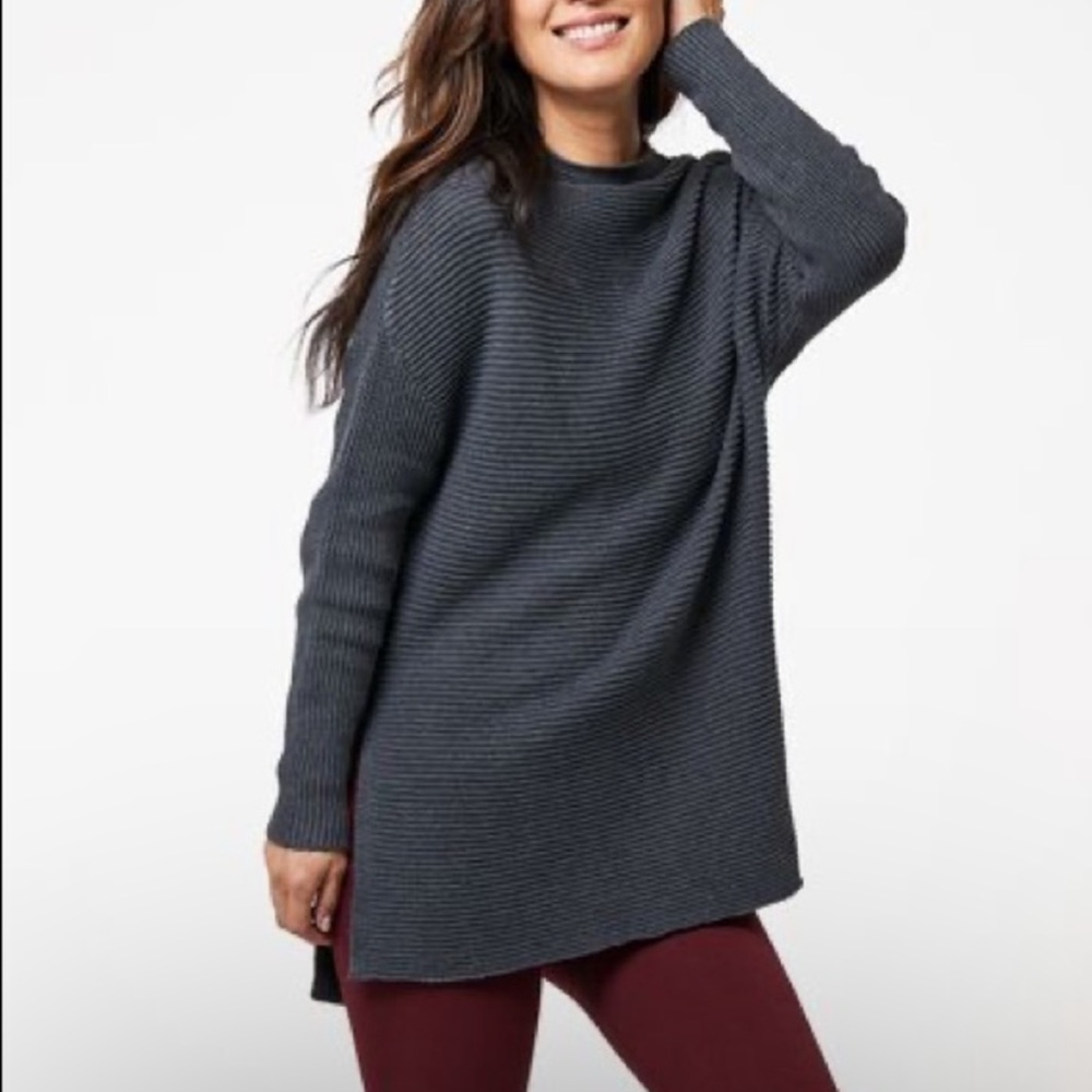 PACT Womens Gray Organic Cotton Sweater Tunic Long Sleeve Mock Neck XS